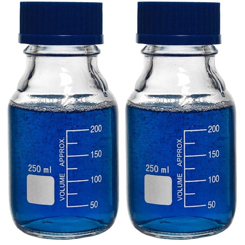 Karter Scientific 250ml Glass Round Media Storage Bottles with GL45 Screw Cap, Borosilicate Glass, 251L3 (Pack of 2) - Image 1